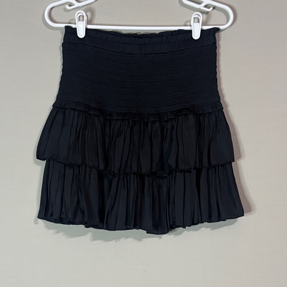 Reset by Jane Smocked Waist Ruffle Mini Skirt Black NWT Flowy Chic